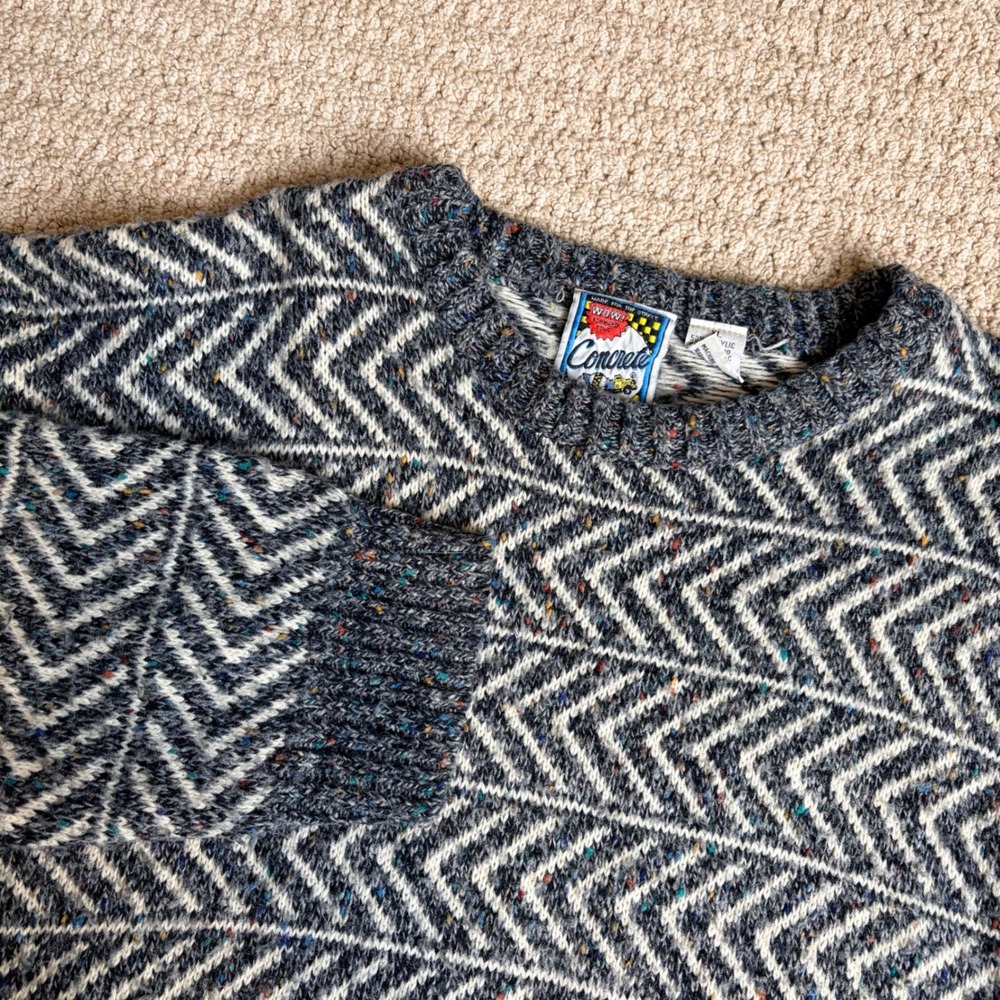 Vintage Concrete Grey Chevron Confetti Knit Crewneck Sweater Mens XL Hong Kong